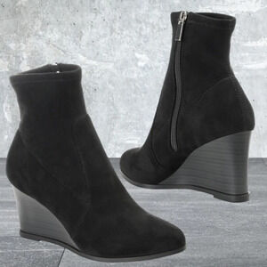 Journee Collection Hepburn wedge heel booties side zip vegan leather BLACK 8.5